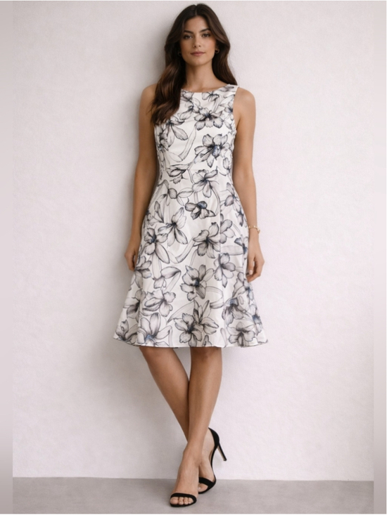 Reiss Dresses & Skirts - Reiss Onyx Printed Flare Dress Sleeveless Fit & Flare Floral Size 8 Off White